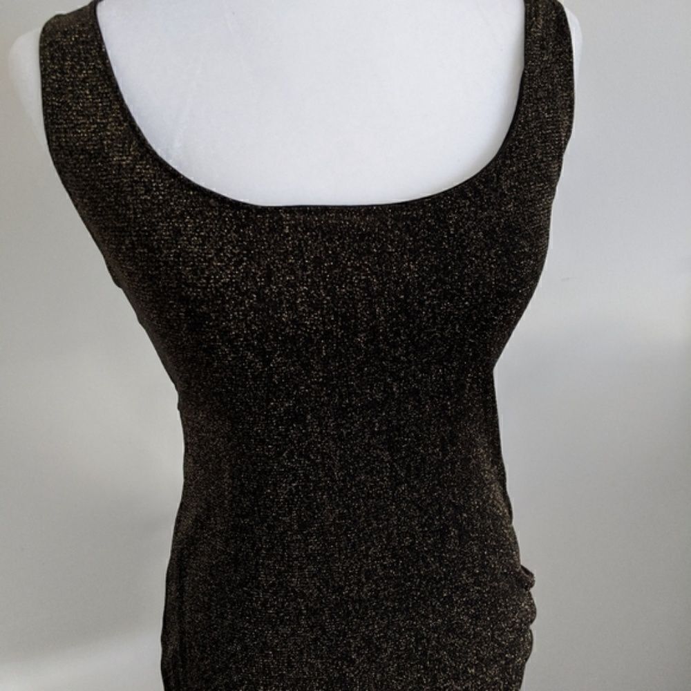 Short Black Gold Mini Dress Open Back XS - Picture 2 of 8